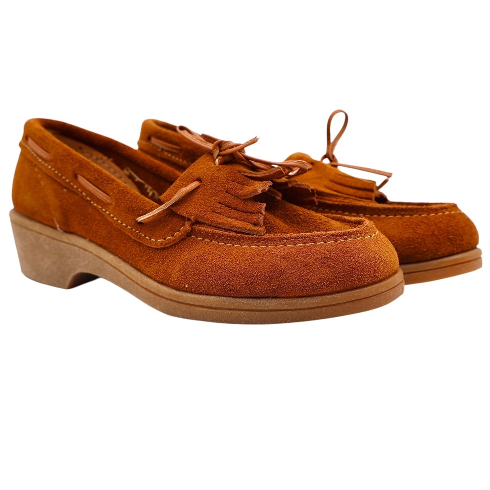 Young Ones Loafers Youth 13 Vintage Brown Suede Kiltie Fringe Moc Toe Wedge